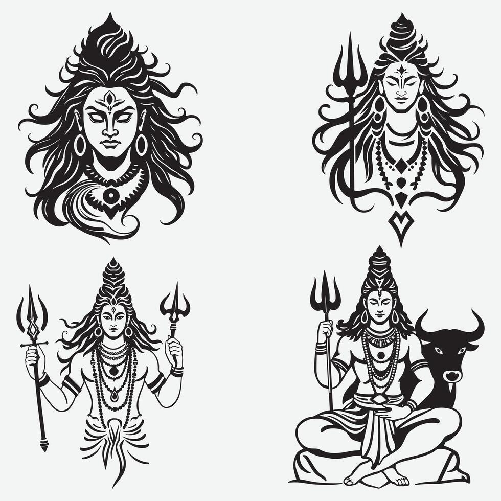 Divine Lord Shiva Silhouette Clip Art Set for Indian Religious Festival Posters vector