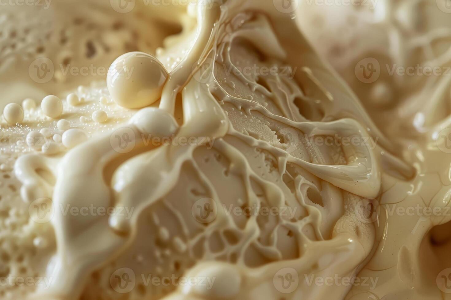 Close up of a scoop of ice cream with white liquid photo