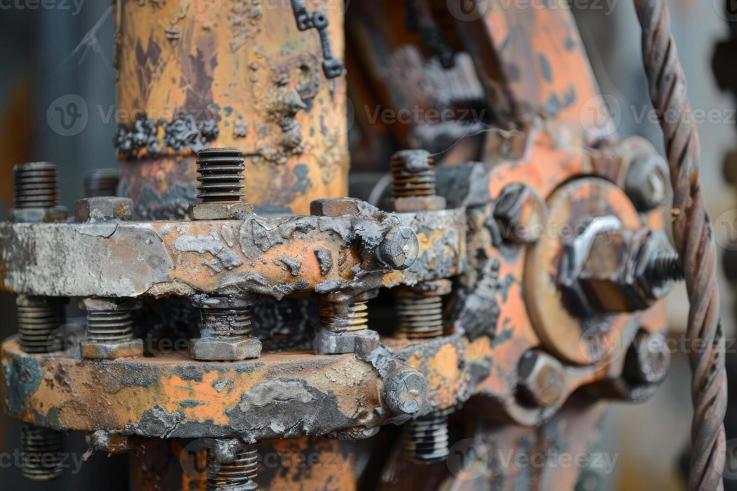 Close up of rusty machinery with bolts and nuts photo