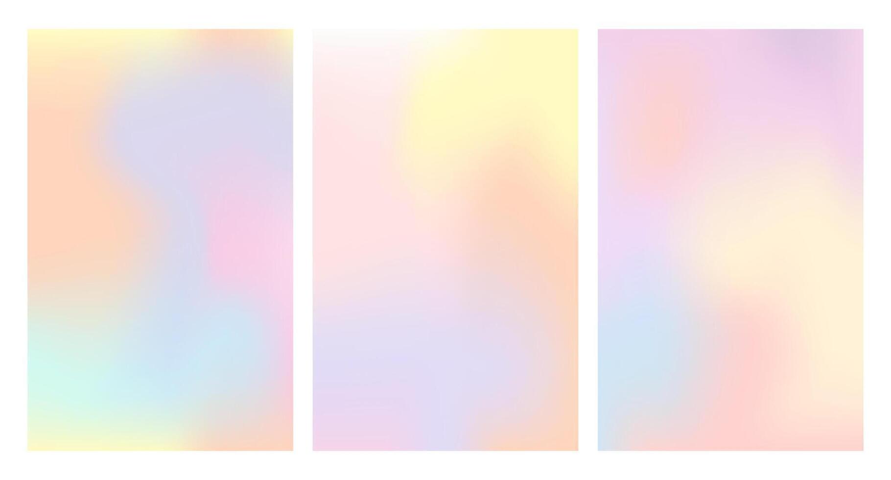 Set of holographic pastel backgrounds. Holographic foil background set. Trendy creative cosmic gradient. vector