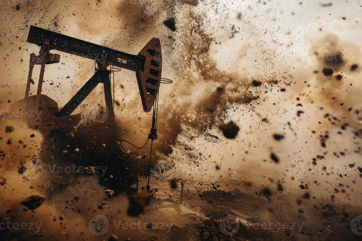 A large oil rig is spewing oil and dust into the air photo