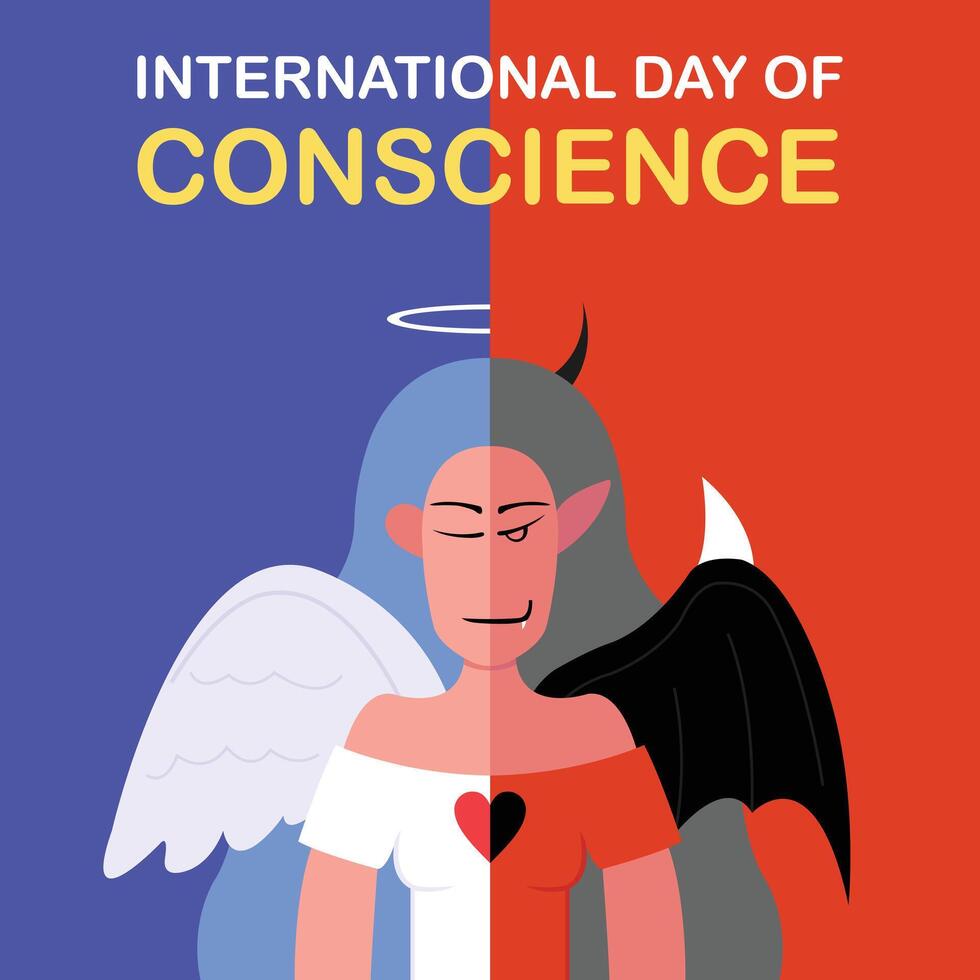 illustration graphic of angels and devils on different sides, perfect for international day, international day of conscience, celebrate, greeting card, etc. vector