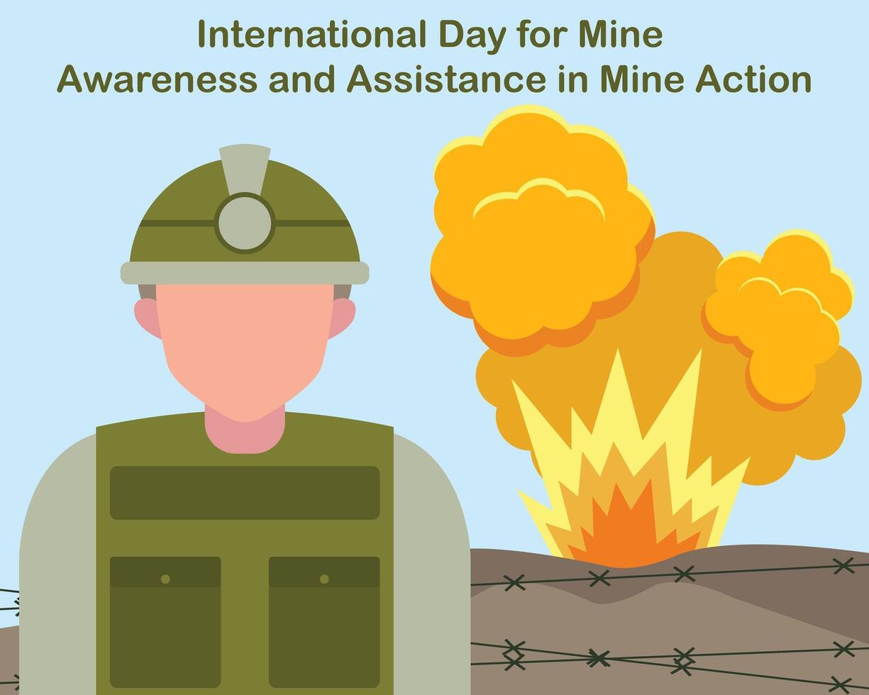 illustration graphic of a mine explodes behind people, perfect for international day, mine awareness, assistance, mine action, celebrate, greeting card, etc. vector