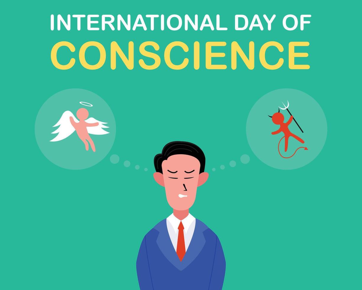 illustration graphic of a man received whispers from angels and devils, perfect for international day, international day of conscience, celebrate, greeting card, etc. vector