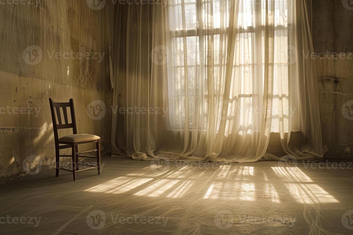 A chair and a window in a room photo