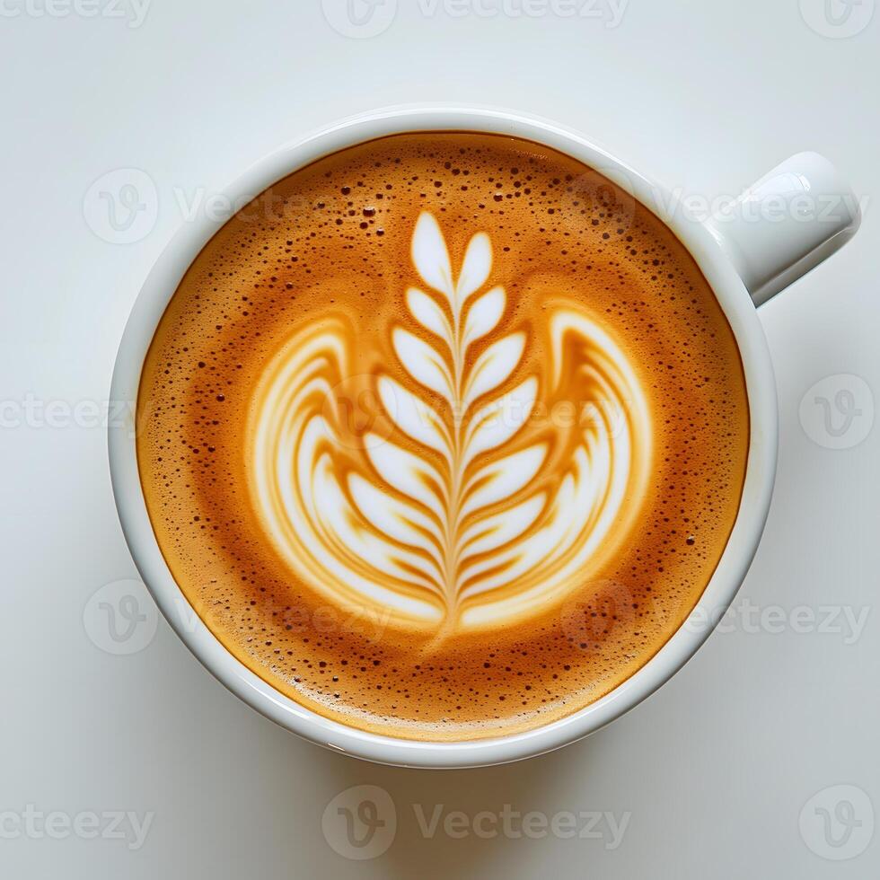 Artistic Latte Design, A Cup of Coffee with a Leaf Pattern Creation photo