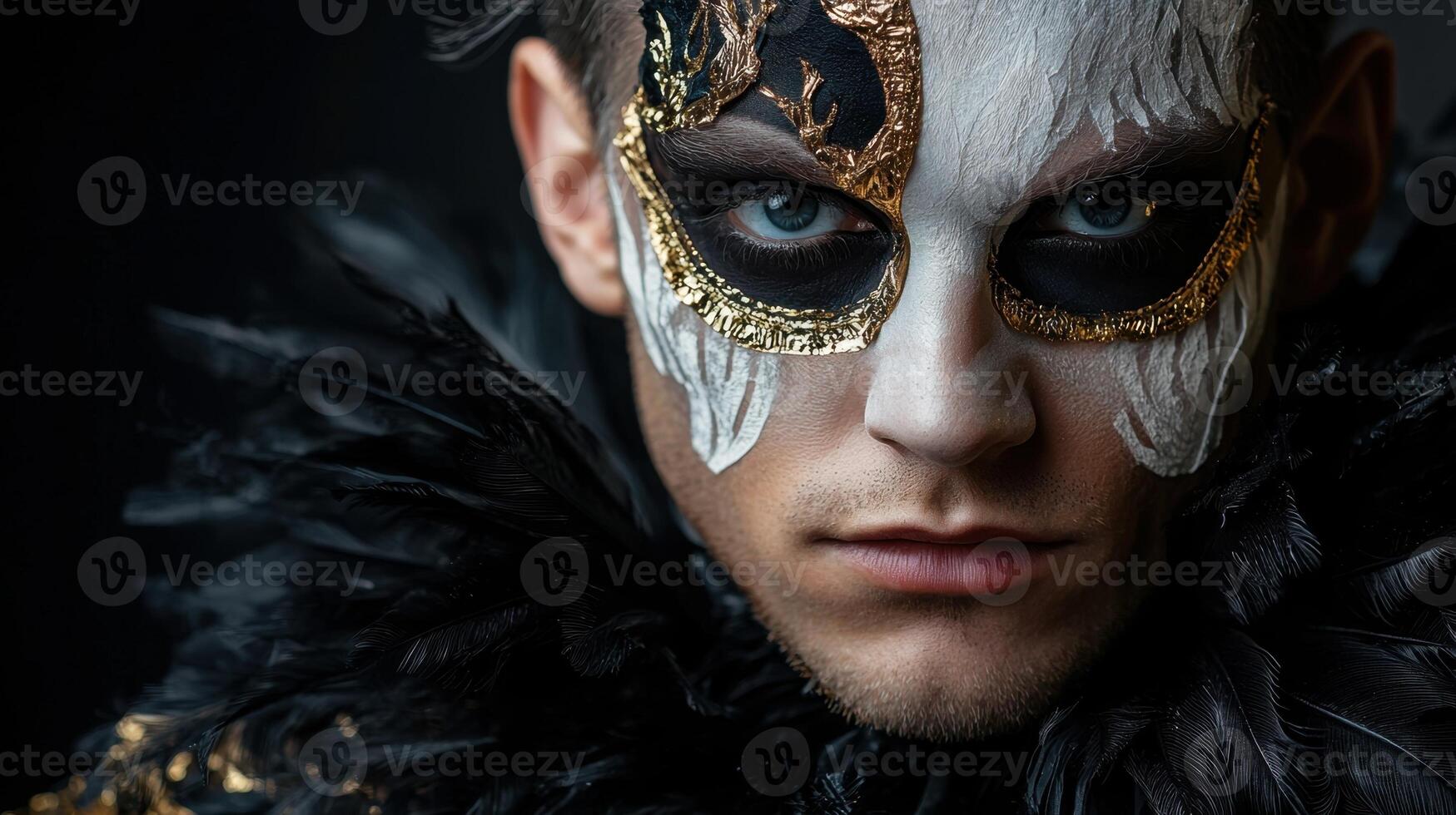 A man with a white and gold mask photo