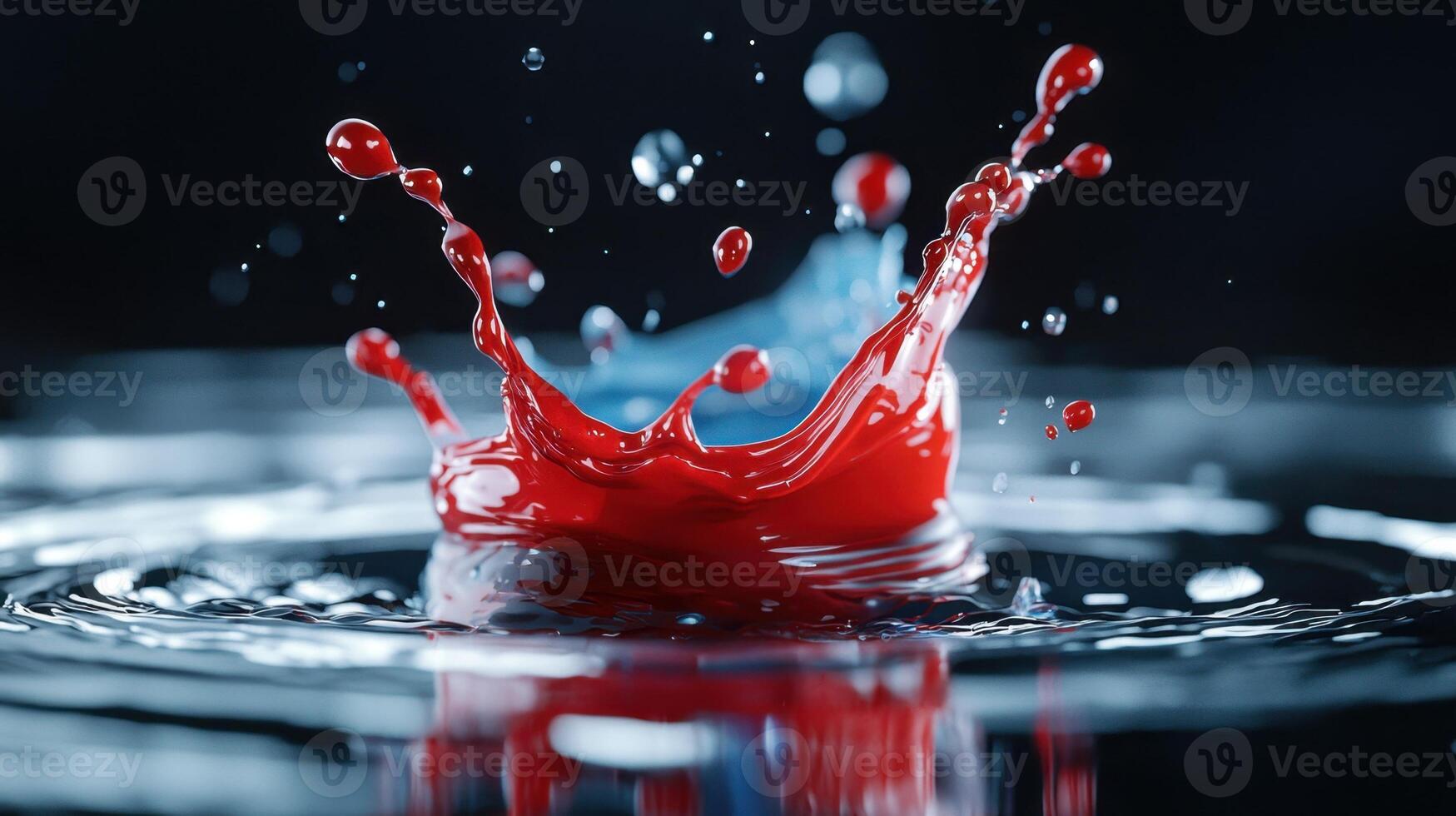 Red liquid splash on black background photo