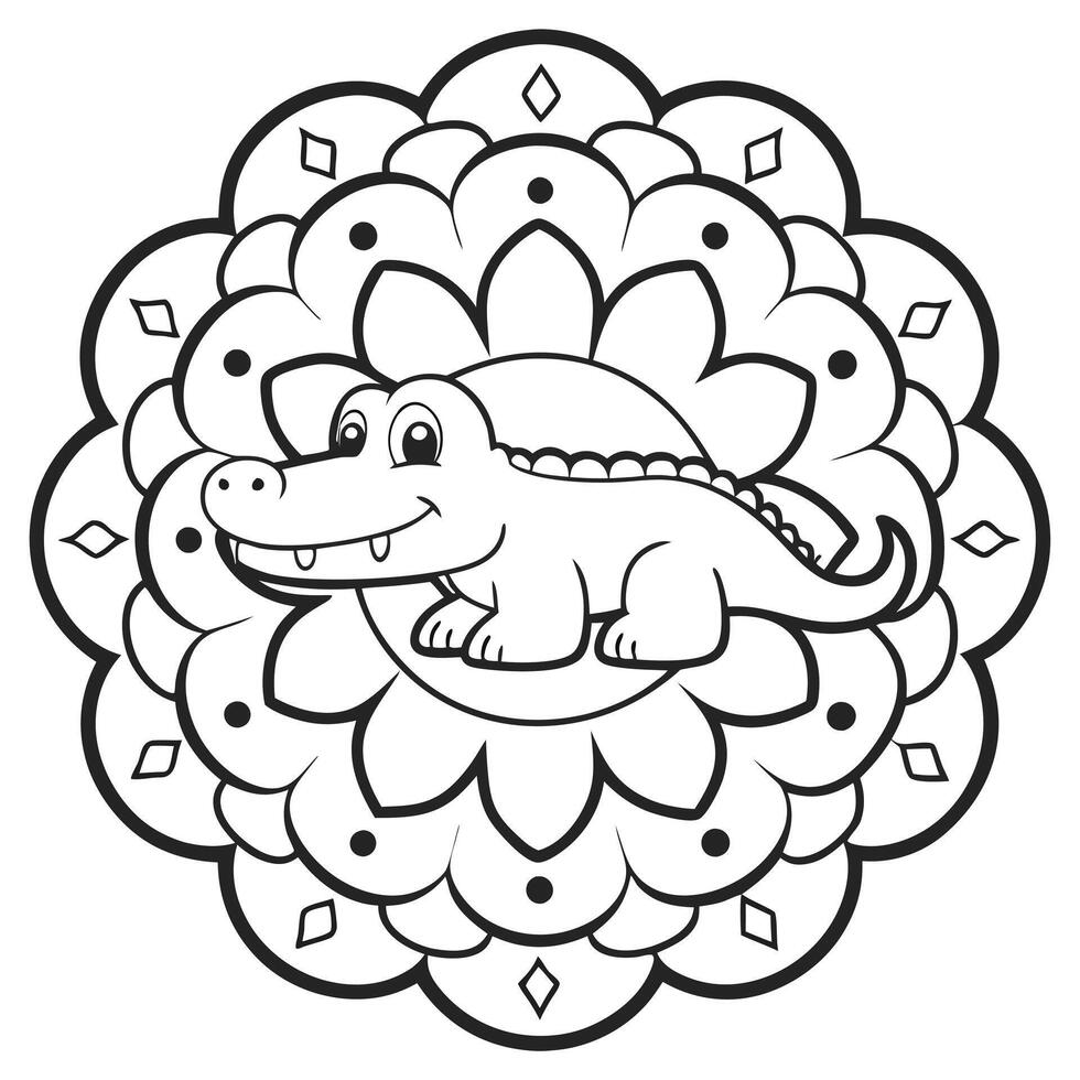 A coloring page with a cute alligator vector