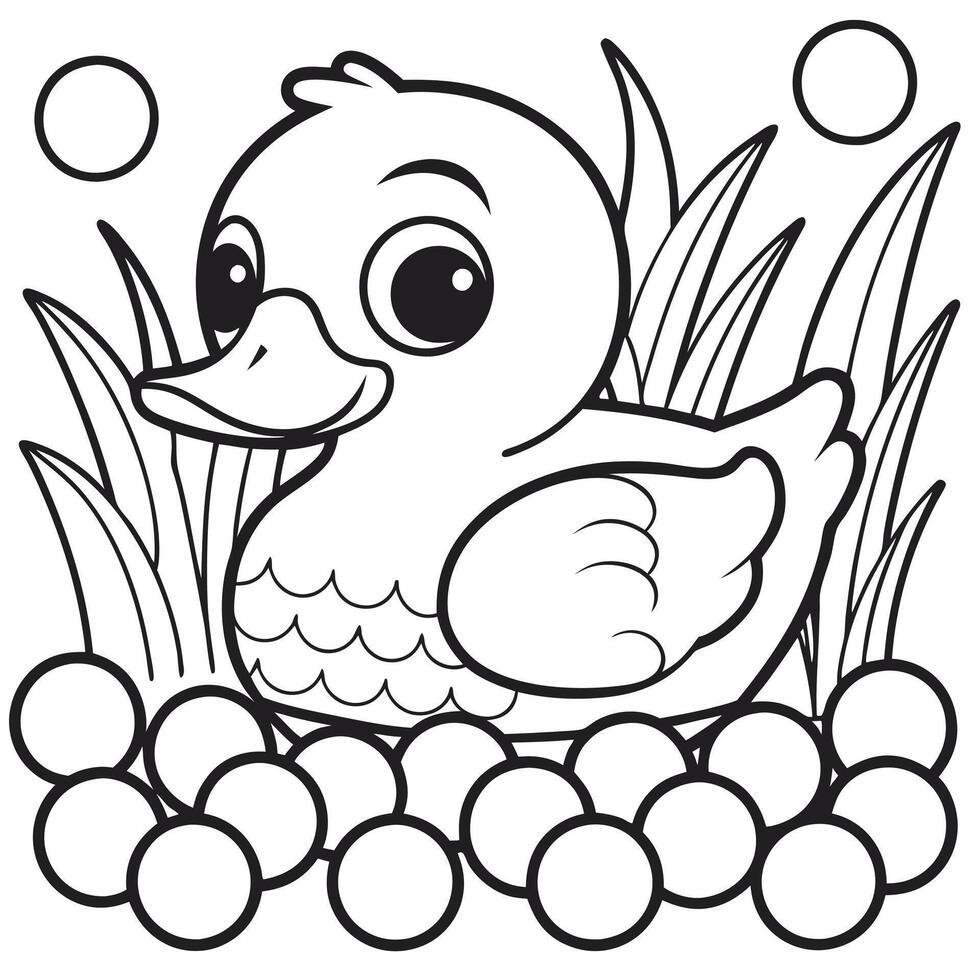 A duck in the pond coloring page vector