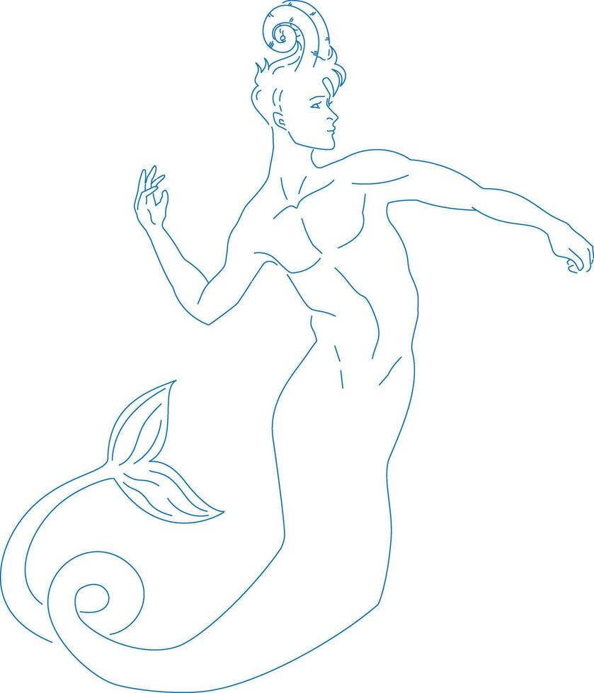 Capricorn zodiac line drawing. Merman silhouette illustration vector