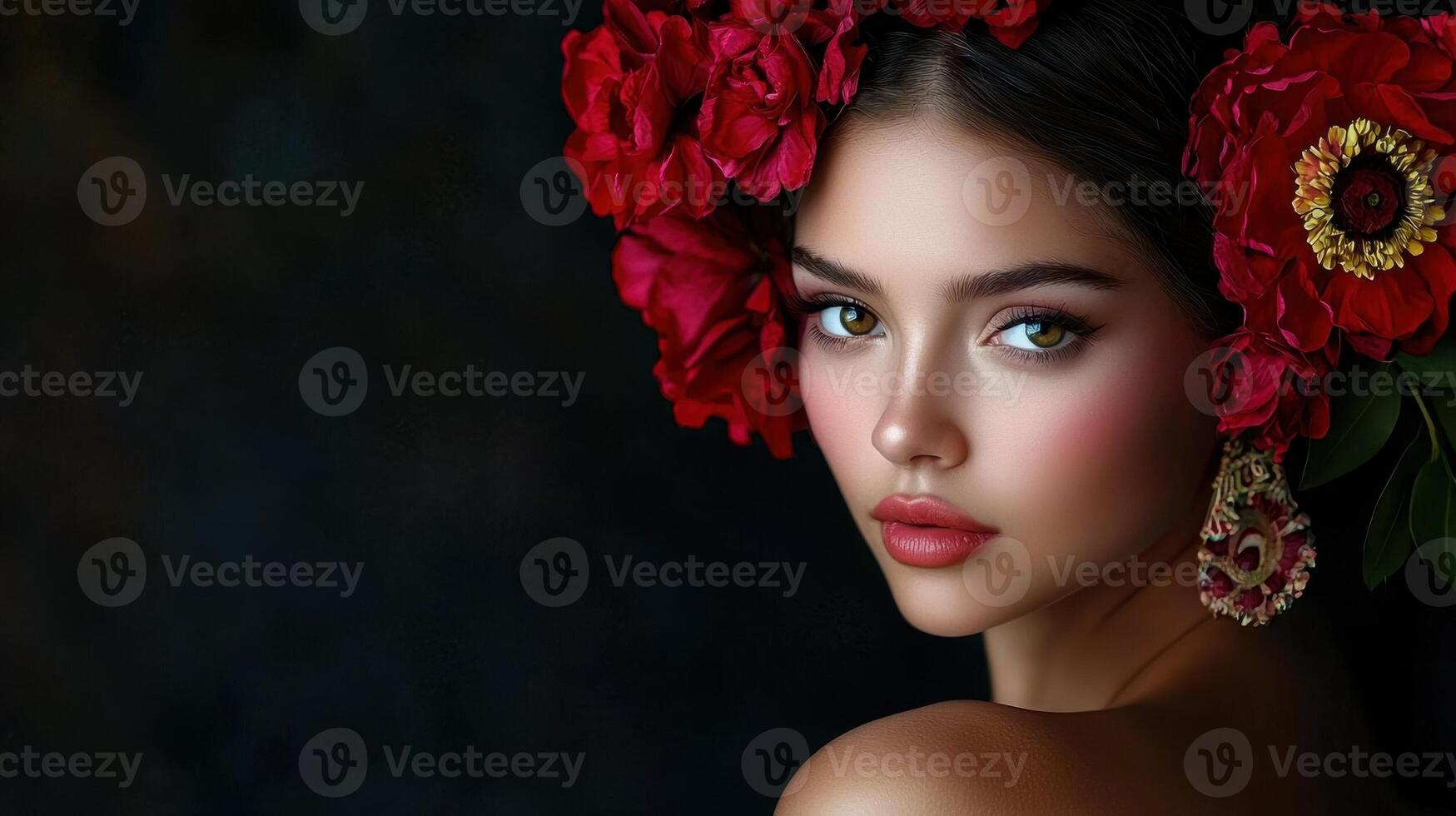 Beautiful woman with flowers in her hair photo
