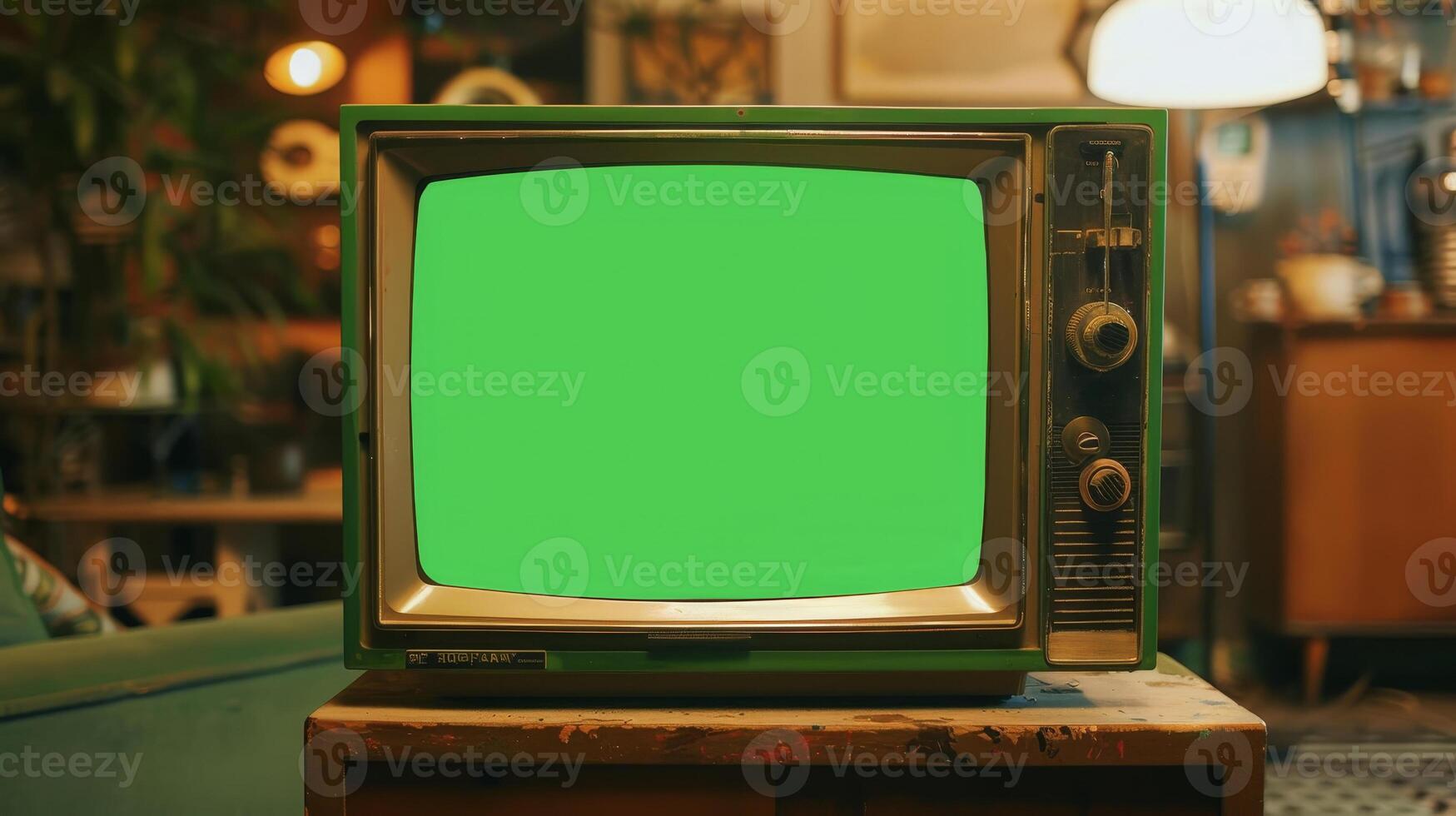 Retro tv with green screen in living room photo
