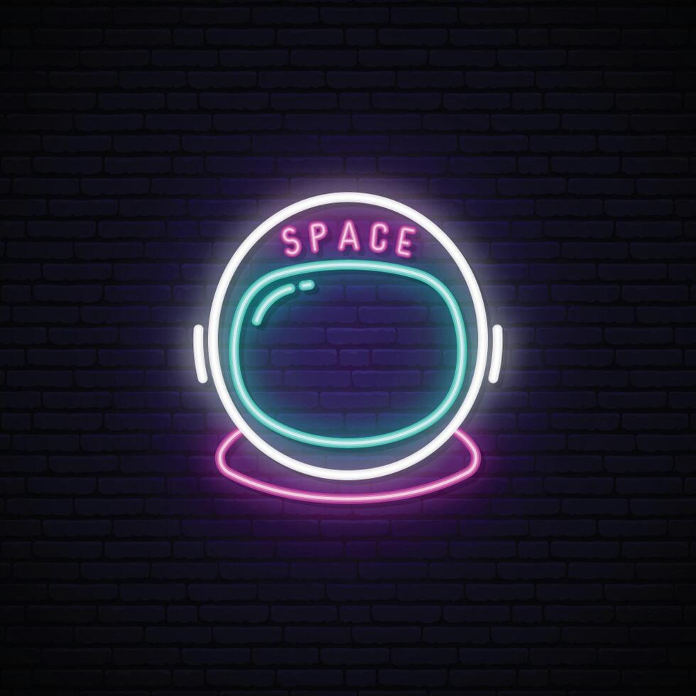 Neon astronaut sign. vector