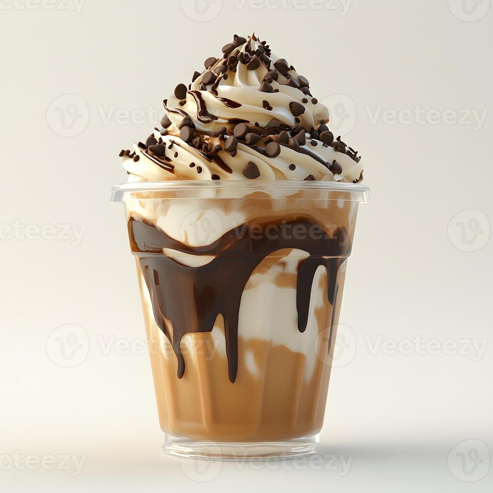 Decadent Dessert, Iced Coffee Delight with Chocolate and Creamy Topping photo