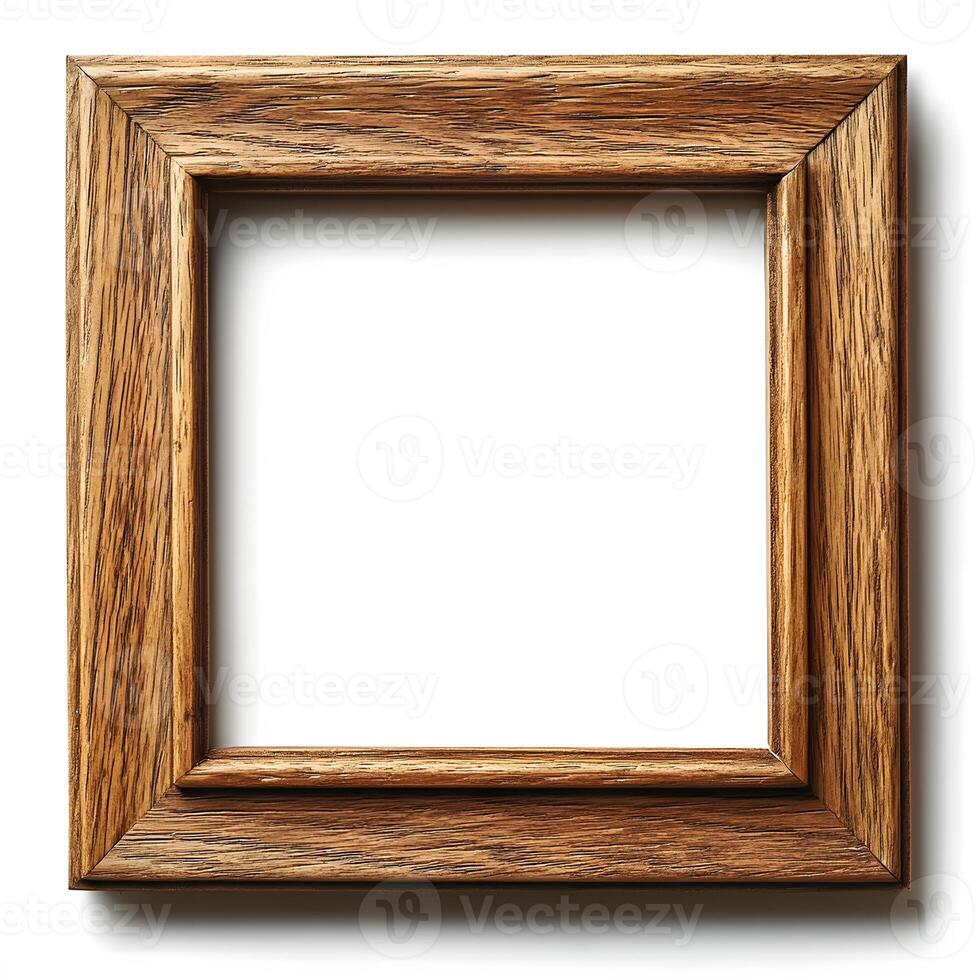 Empty square wooden frame isolated on white offering versatile uses photo