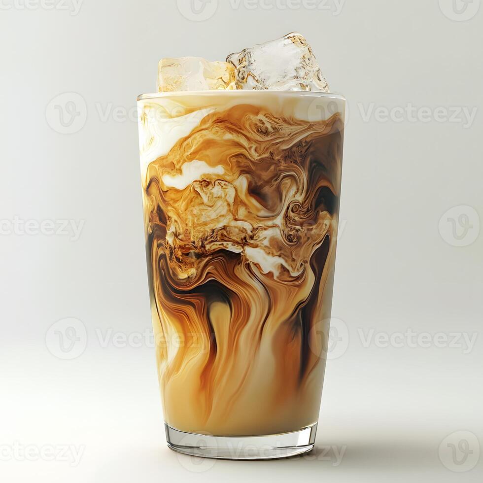 Iced Coffee Swirls, A Refreshing Summer Beverage on a Clean White Background photo