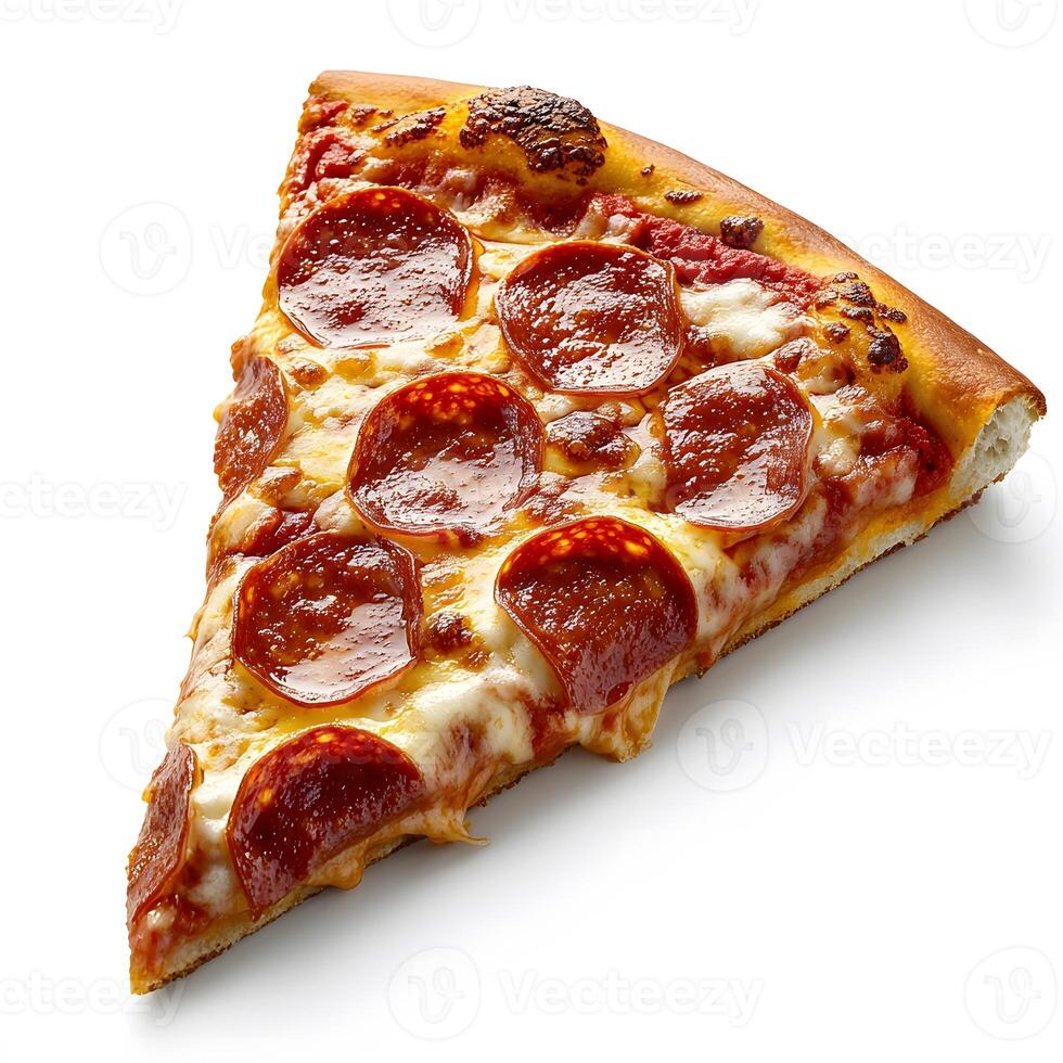 Delicious Pepperoni Pizza Slice Isolated on White Background, Top View photo