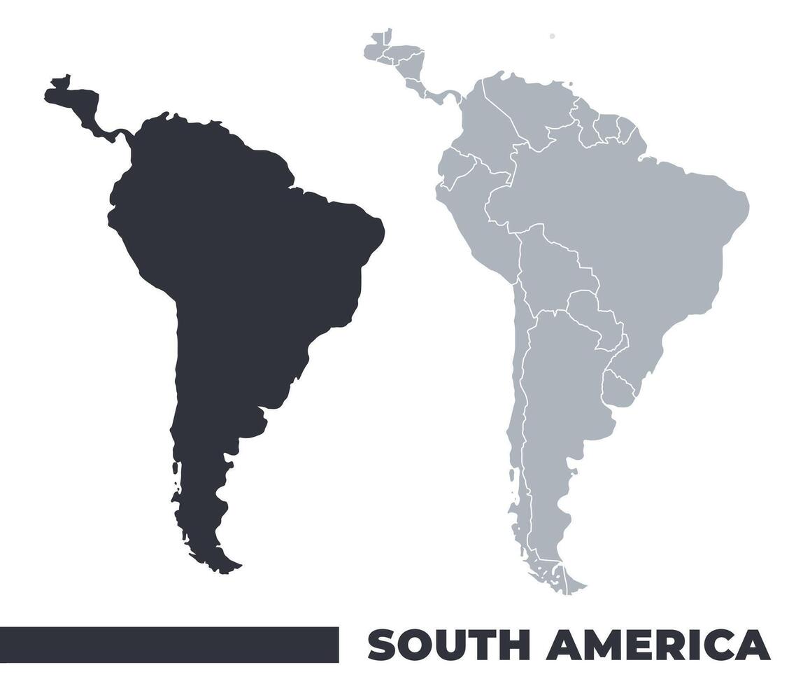 South America flat and border outline maps vector