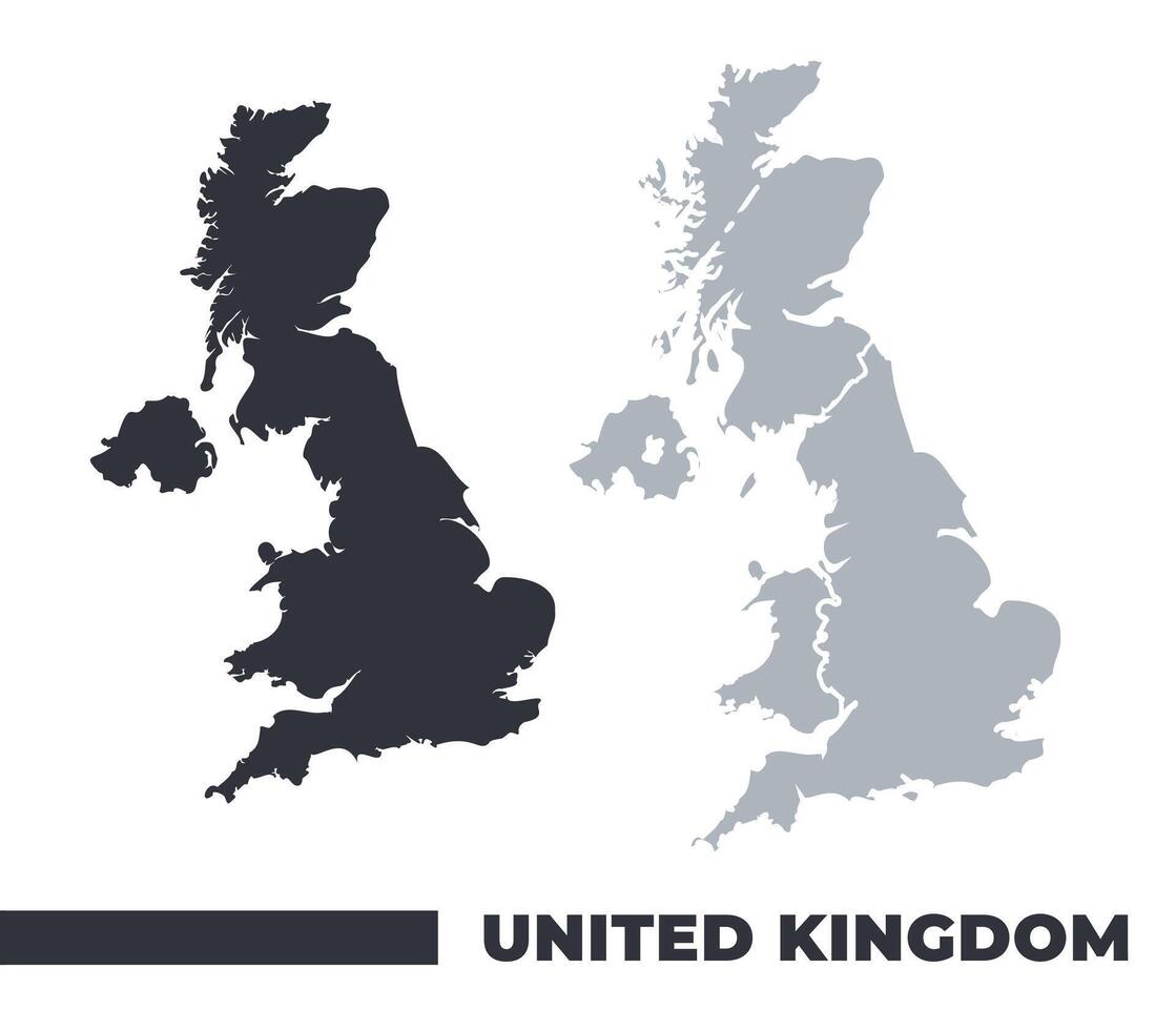 United Kingdom flat and border outline maps vector