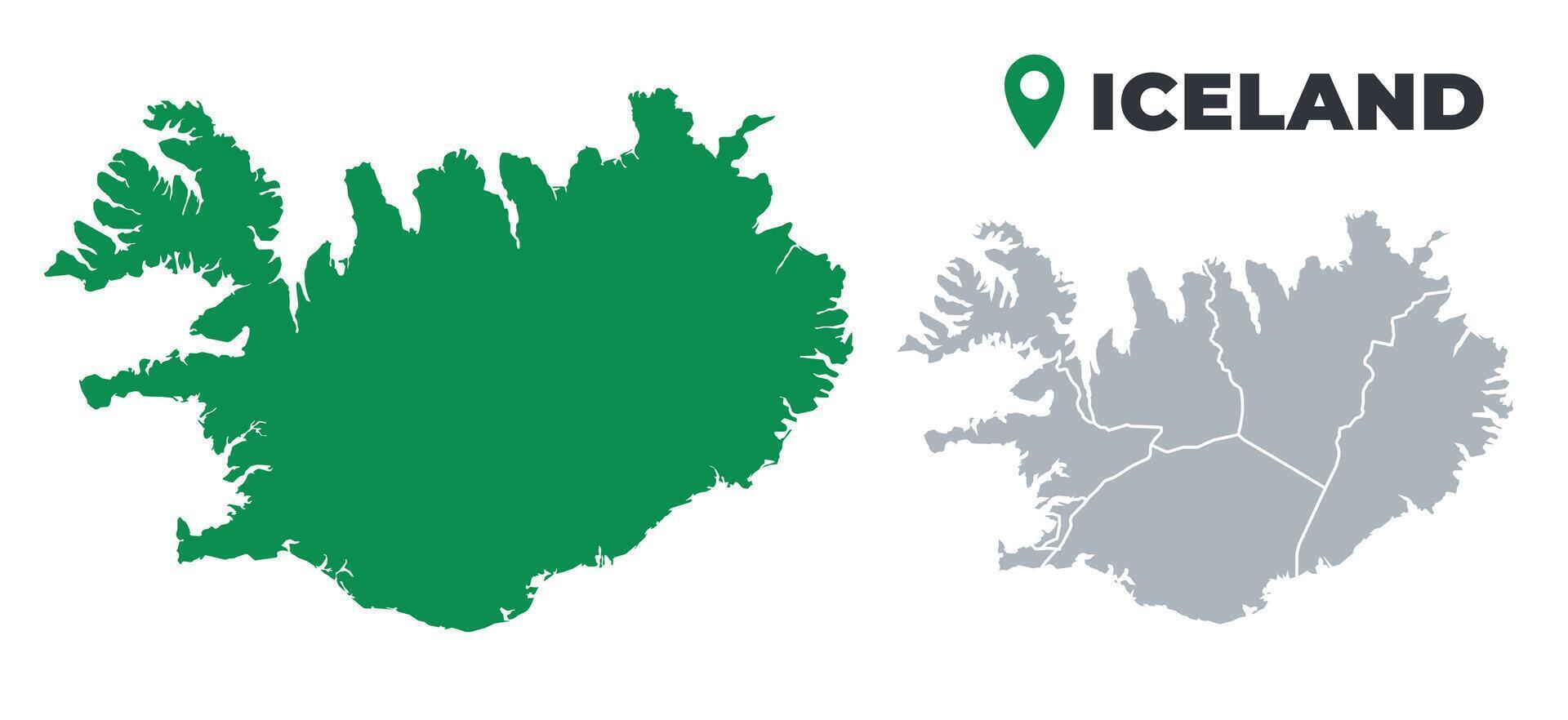 Iceland map simple flat outline set vector
