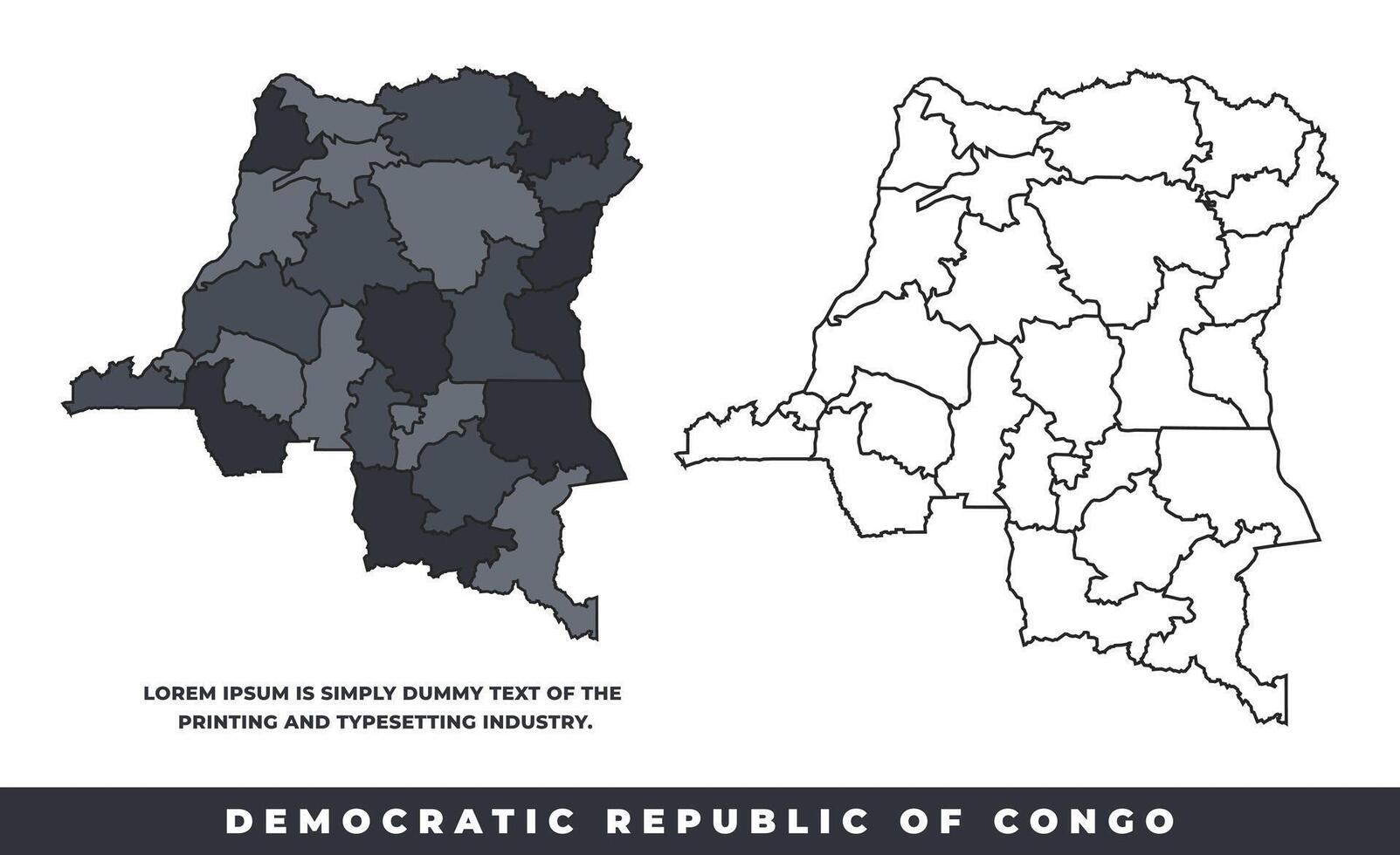 Congo political regions black color outline map set vector