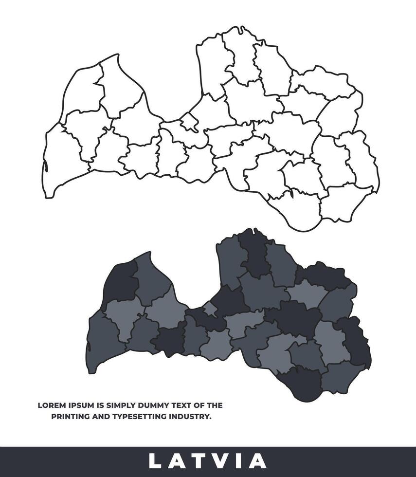 Latvia political regions black color outline map set vector