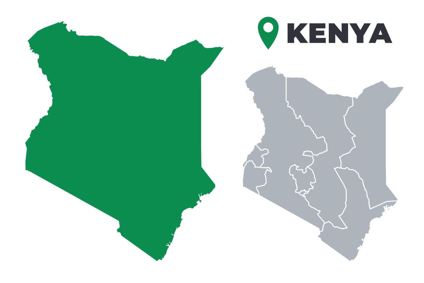 Kenya map simple flat outline set vector