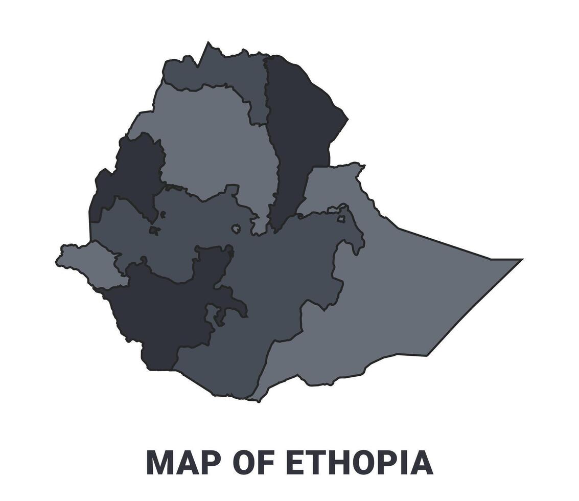 Ethopia political map border of regions outline set vector