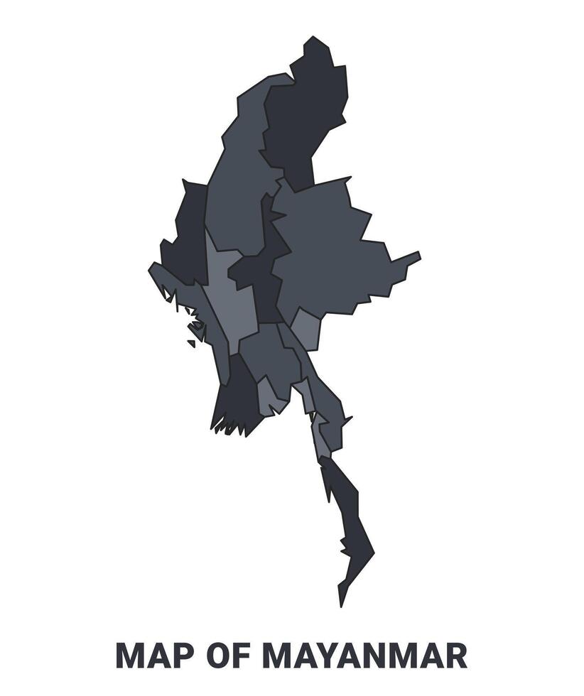 Mayanmar political map border of regions outline set vector