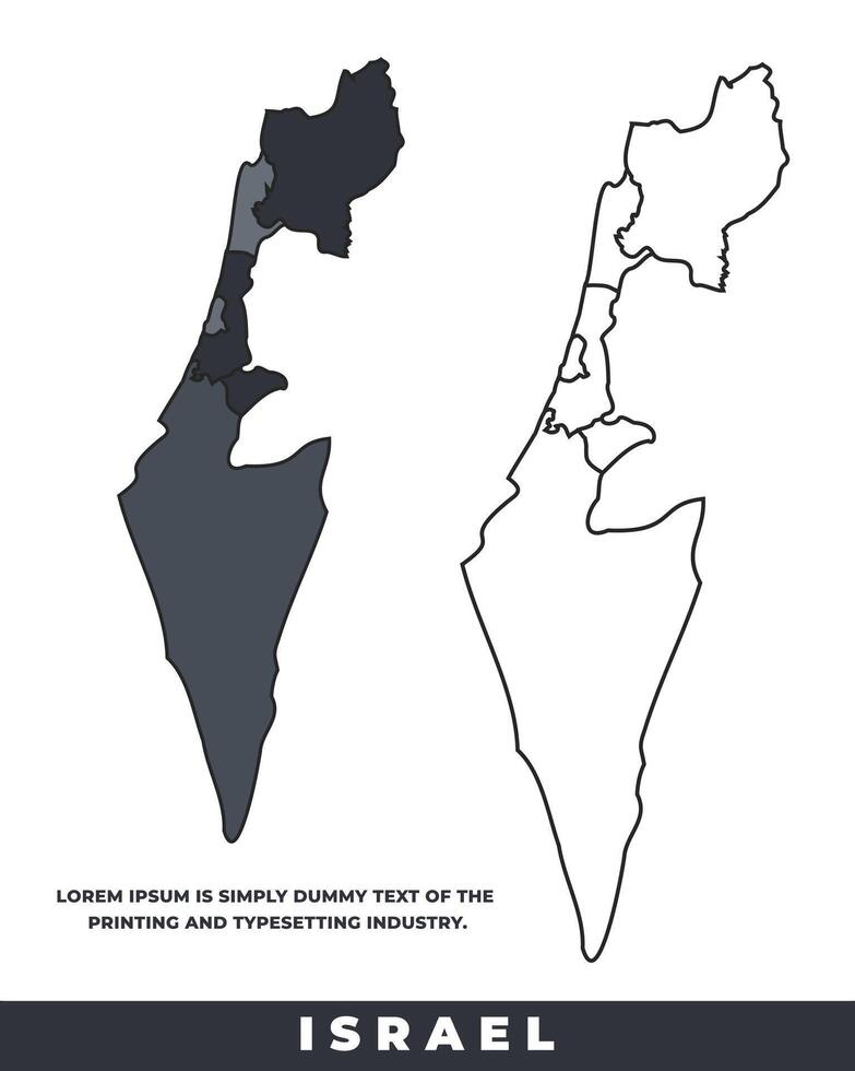 Israel political regions black color outline map set vector