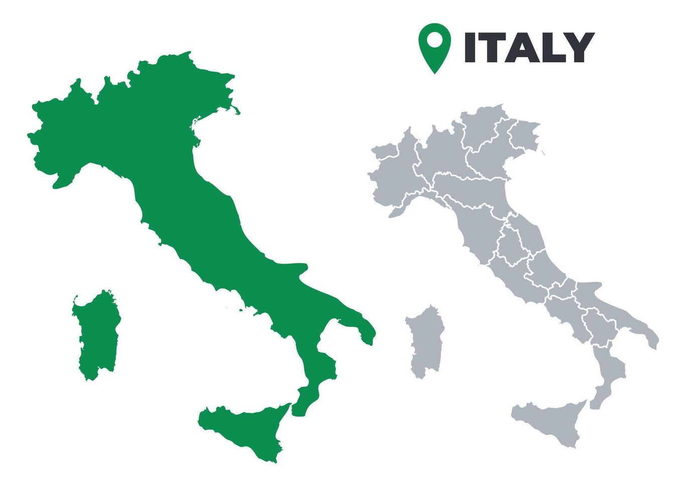 Italy map simple flat outline set vector