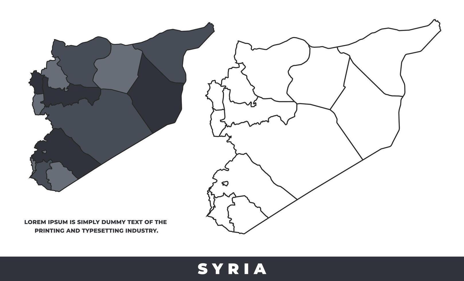 Syria political regions black color outline map set vector