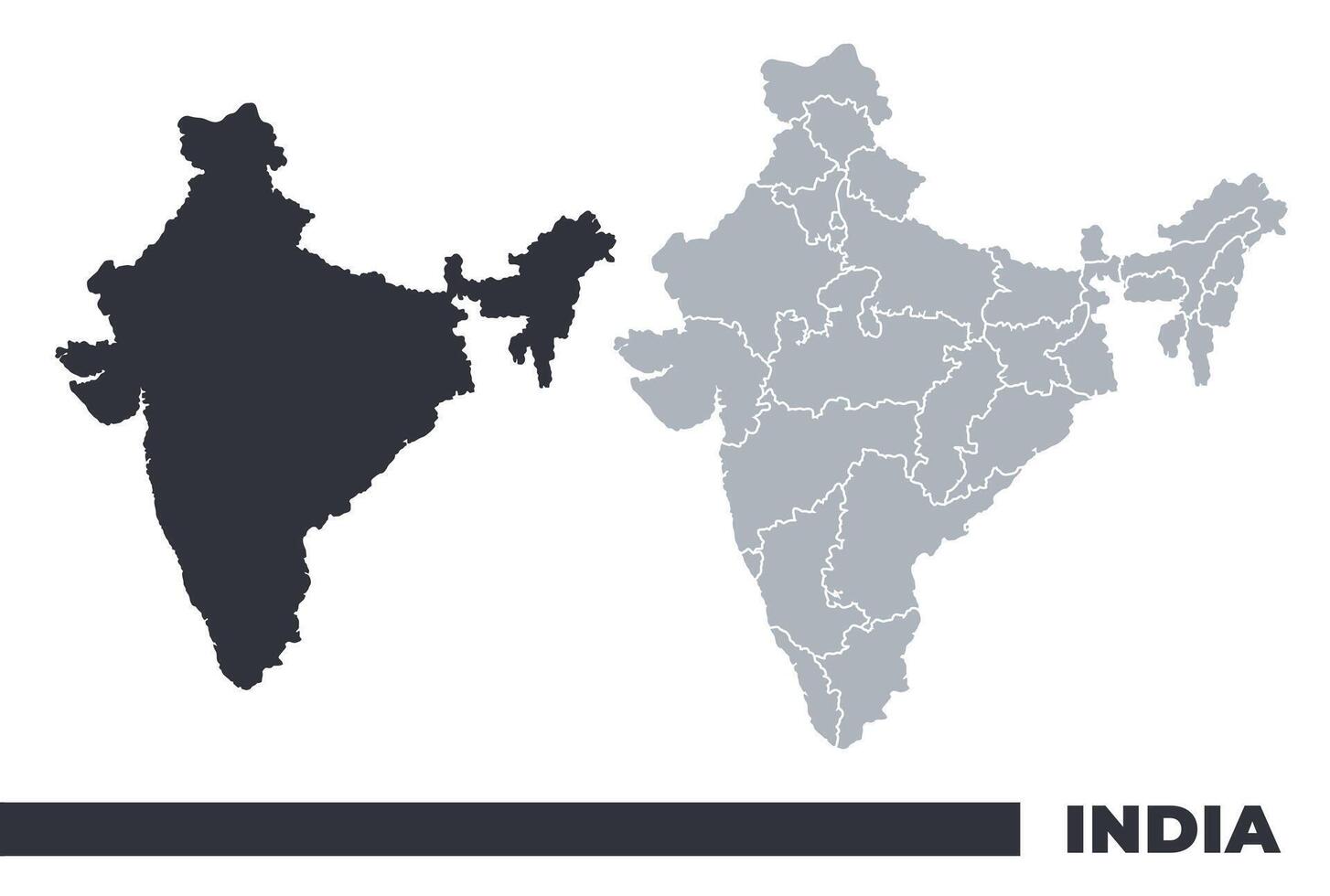 India flat and border outline maps vector