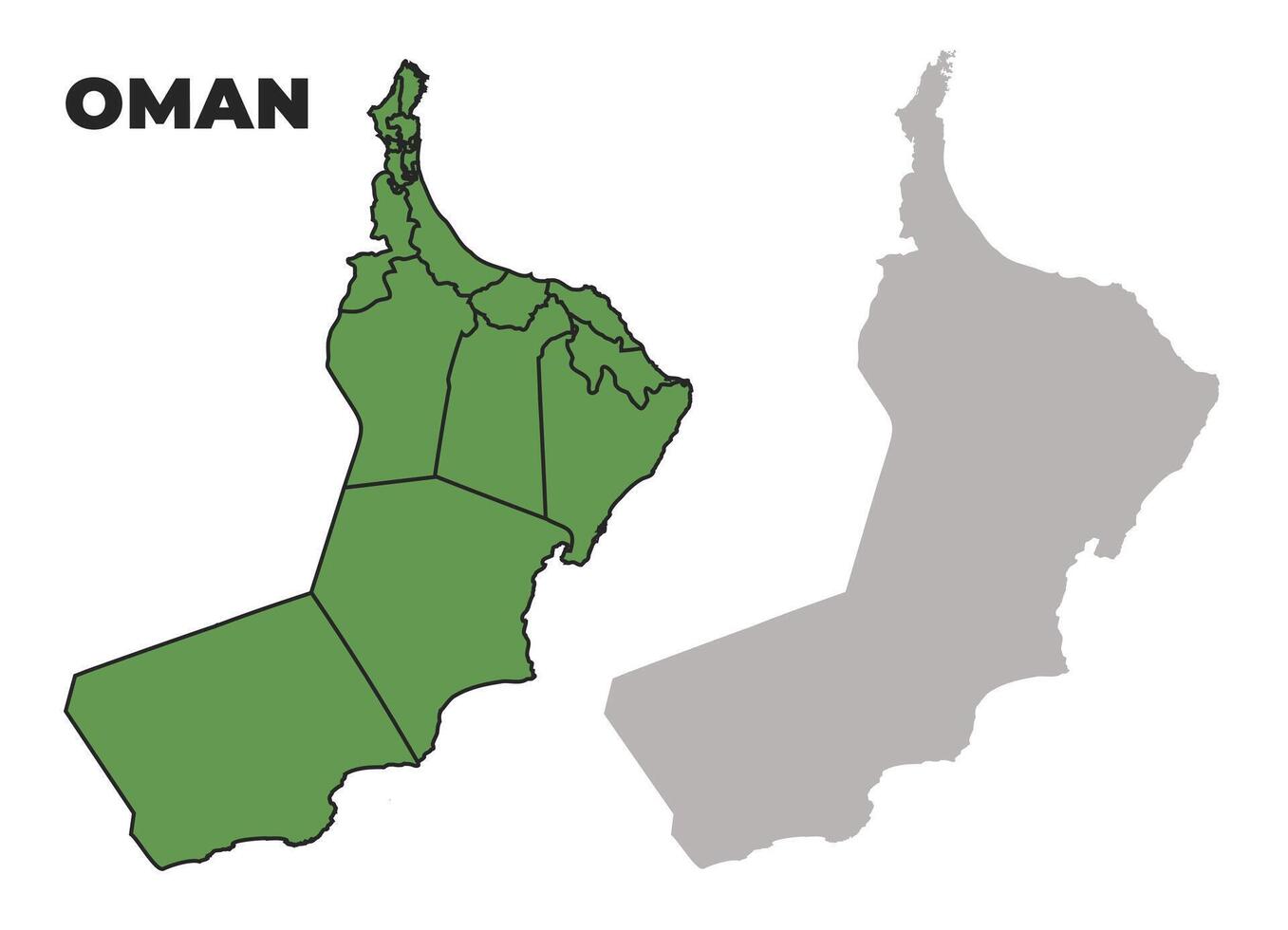Oman political regions green outline map set vector
