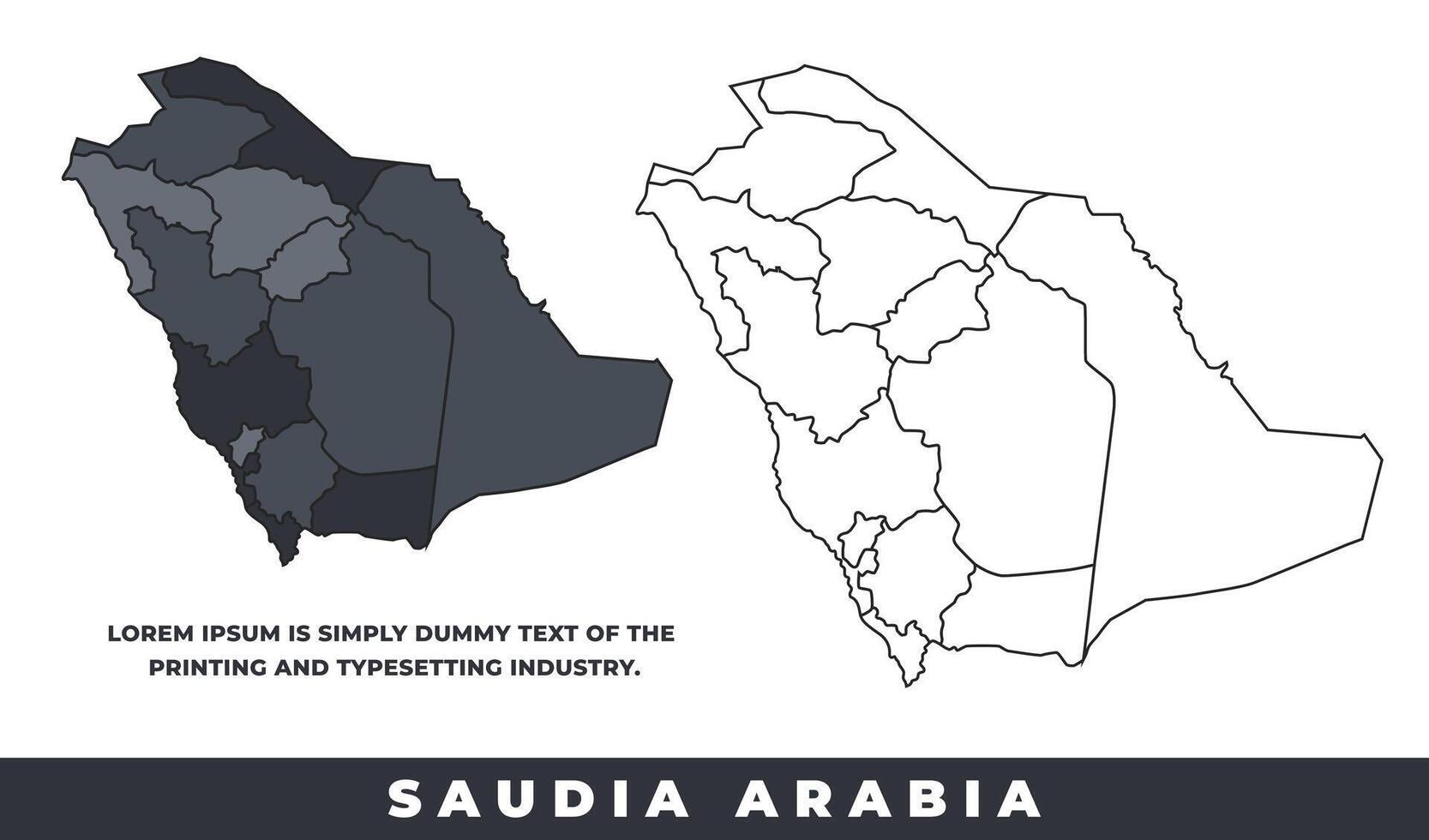 Saudi Arabia political regions black color outline map set vector
