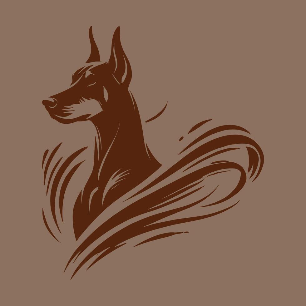 illustration of doberman dog head on brown background vector