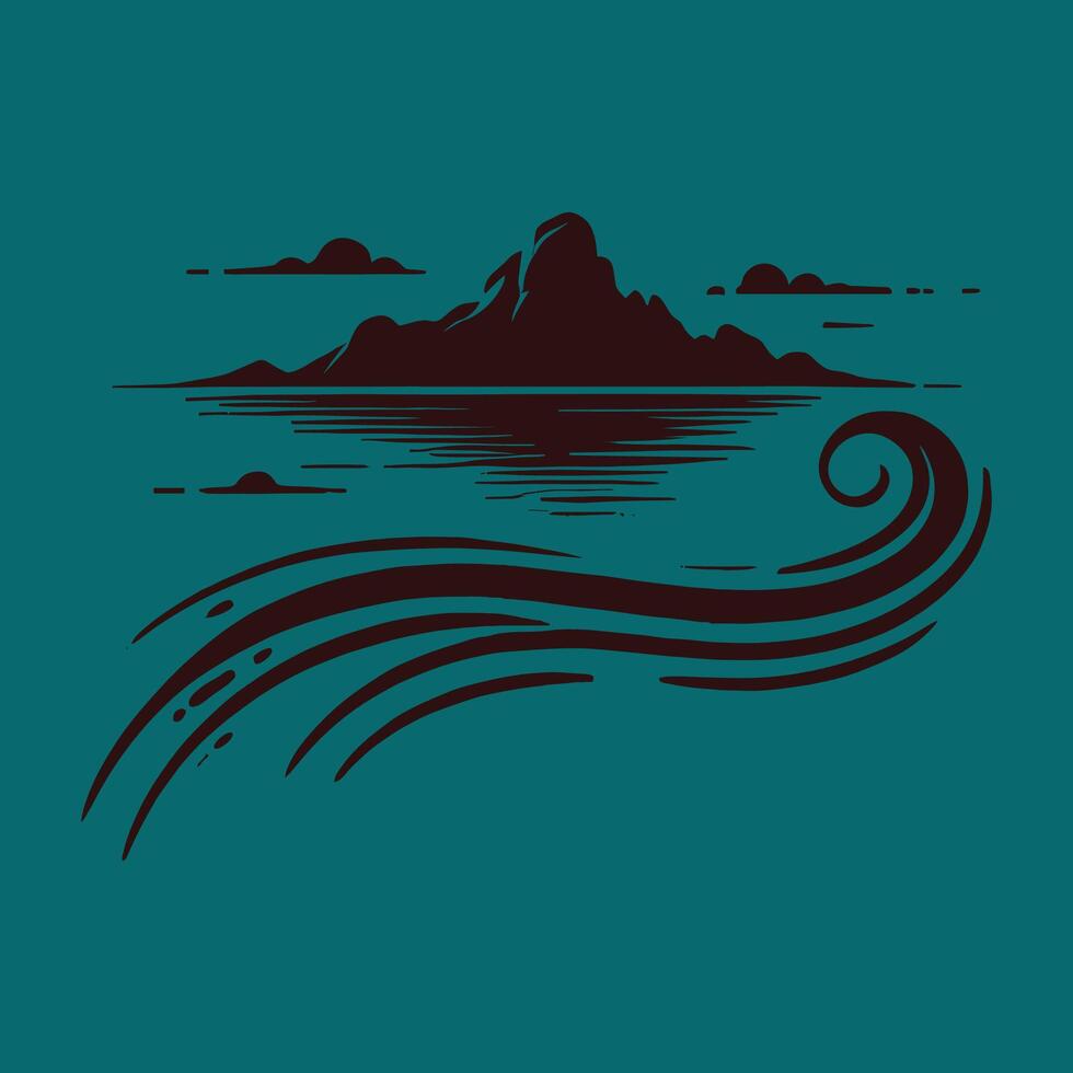 A silhouette of a wave and a mountain in the ocean vector