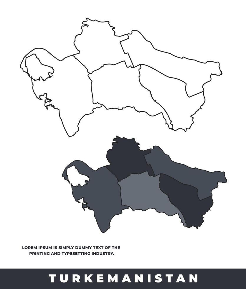 Turkmenistan political regions black color outline map set vector
