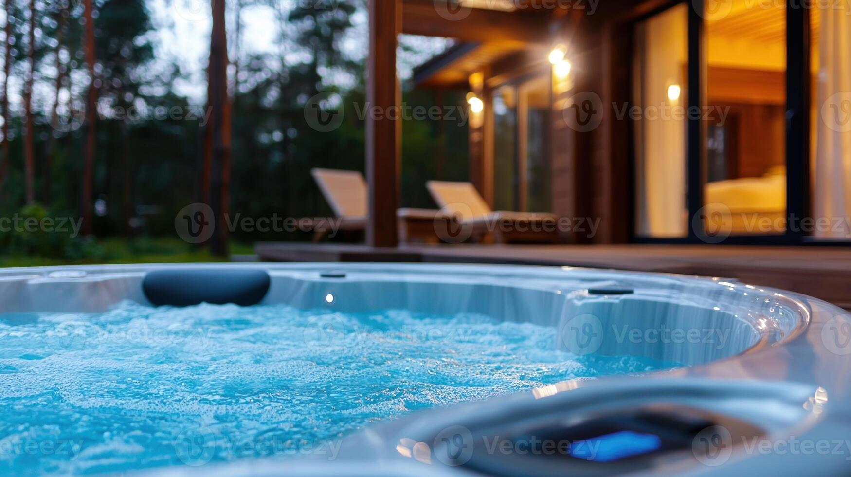 A large, clear, bubbling hot tub with a blue light on the side photo