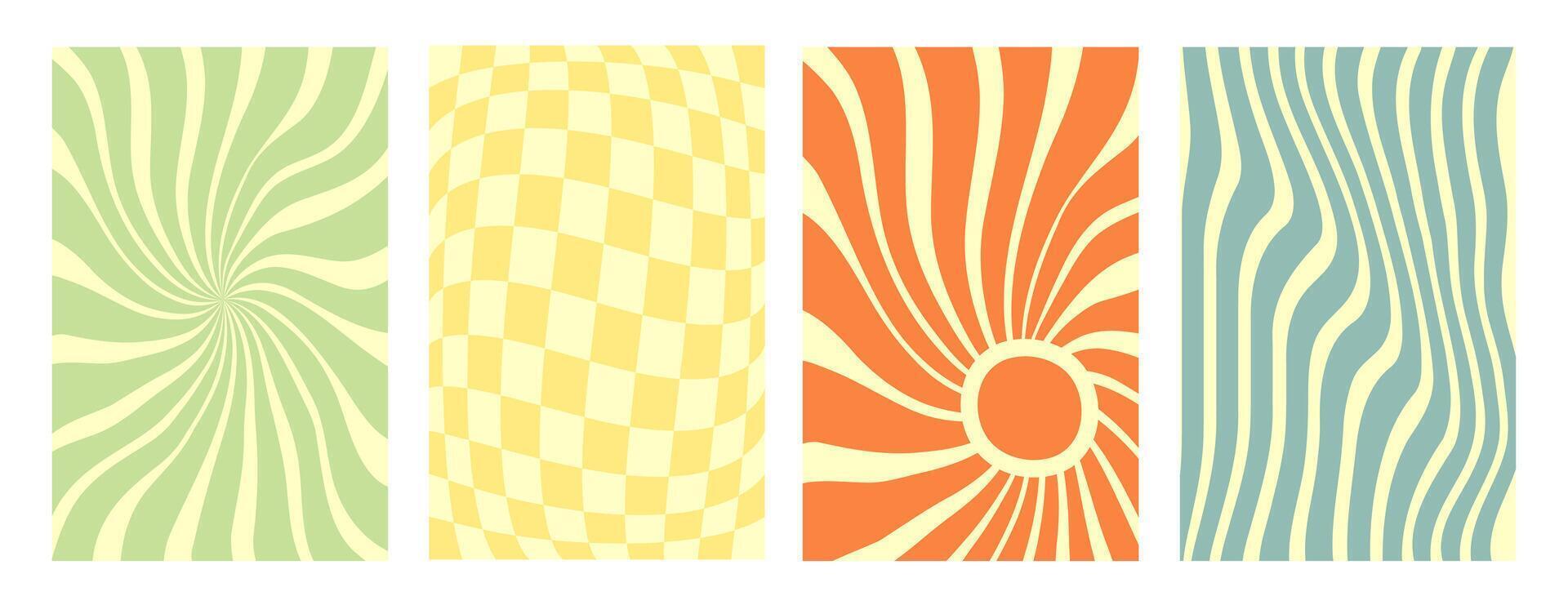 Abstract background 70s in retro perspective.a set of four colorful abstract patterns vector