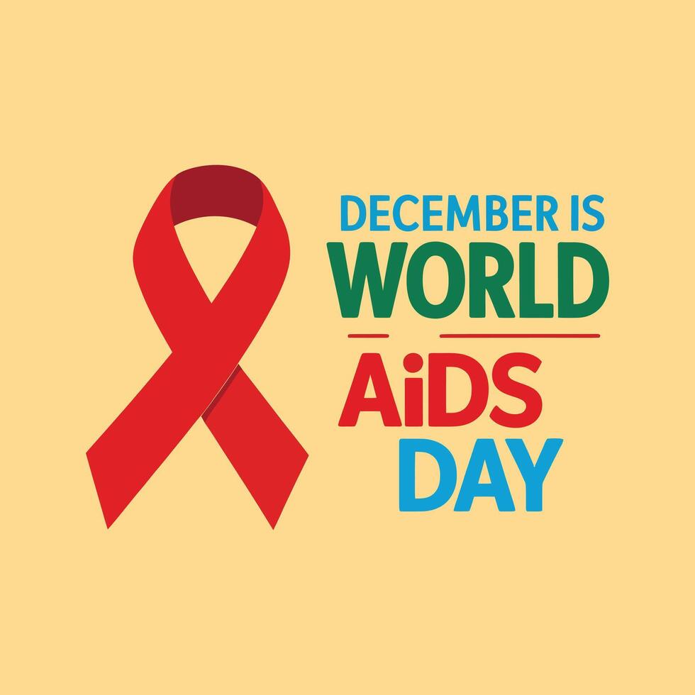 World AIDS Day Typography Bold Red Ribbon Illustration vector