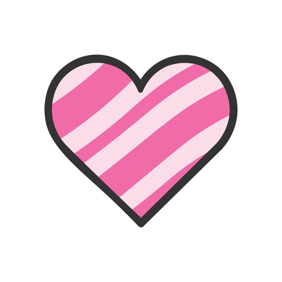 Pink Striped Heart Icon with Black Outline vector