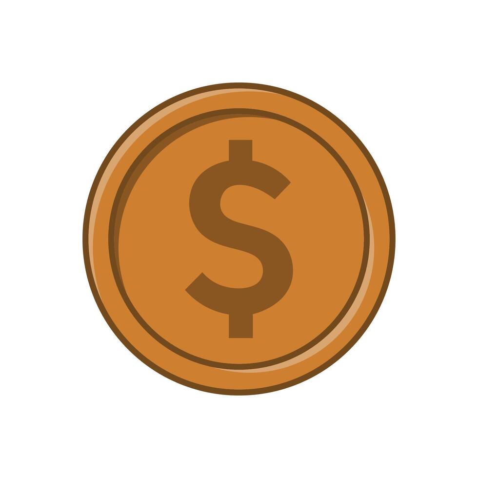 Flat Bronze Coin with Dollar Sign Isolated on White Background vector