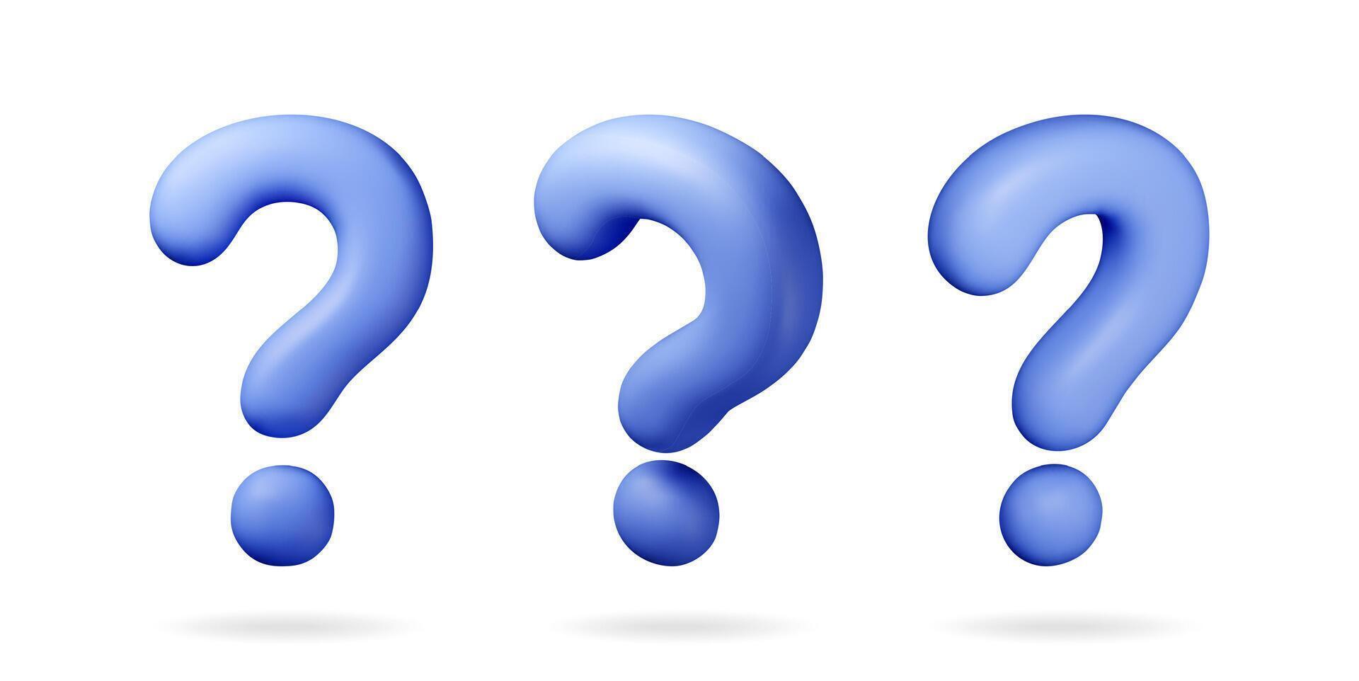 3D blue question mark isolated on white. Render question symbol. Thin realistic icon. Concept of FAQ, support and help. Problem, survey, information vector