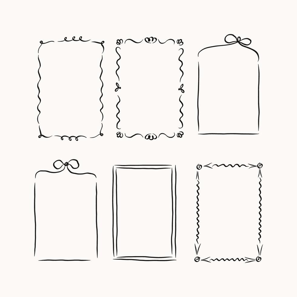 Borders Frames in sketch style. Hand drawn rectangular vertical backgrounds for invitations, wedding, menu, paper, print, cards. Set with elegant templates with branches, bows, flowers, leafs vector