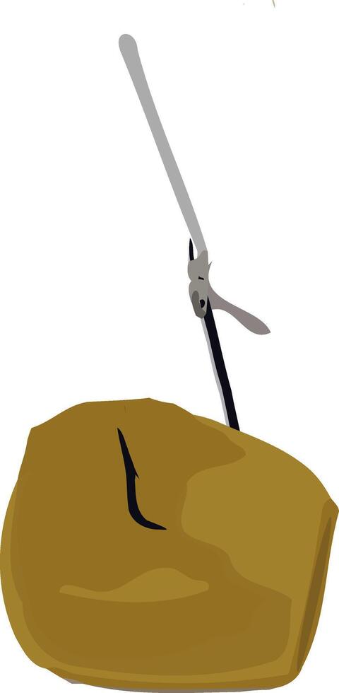 Fish hook piercing a piece of bread used as bait, ideal for attracting fish while fishing vector