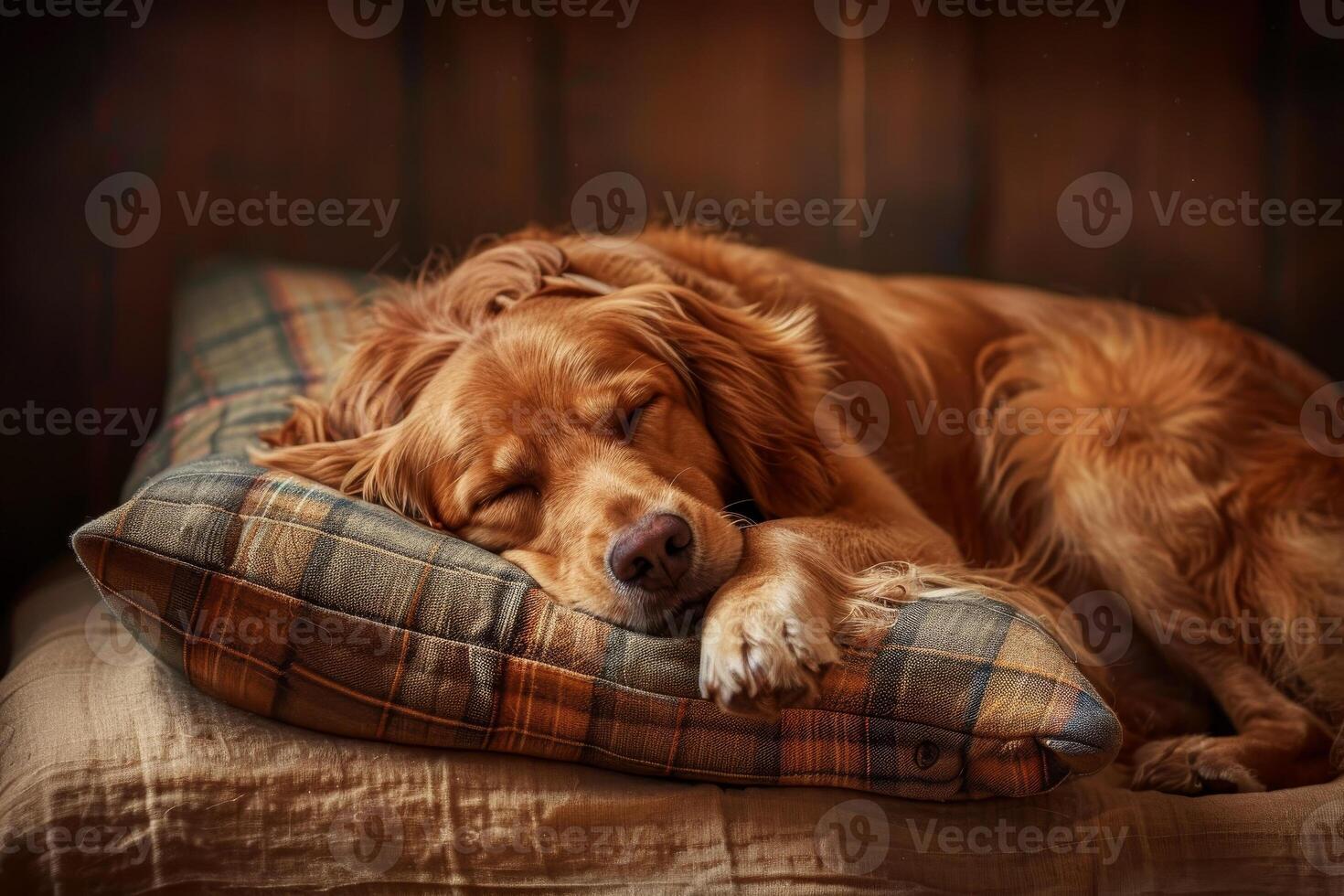 A dog sleeping on a pillow photo