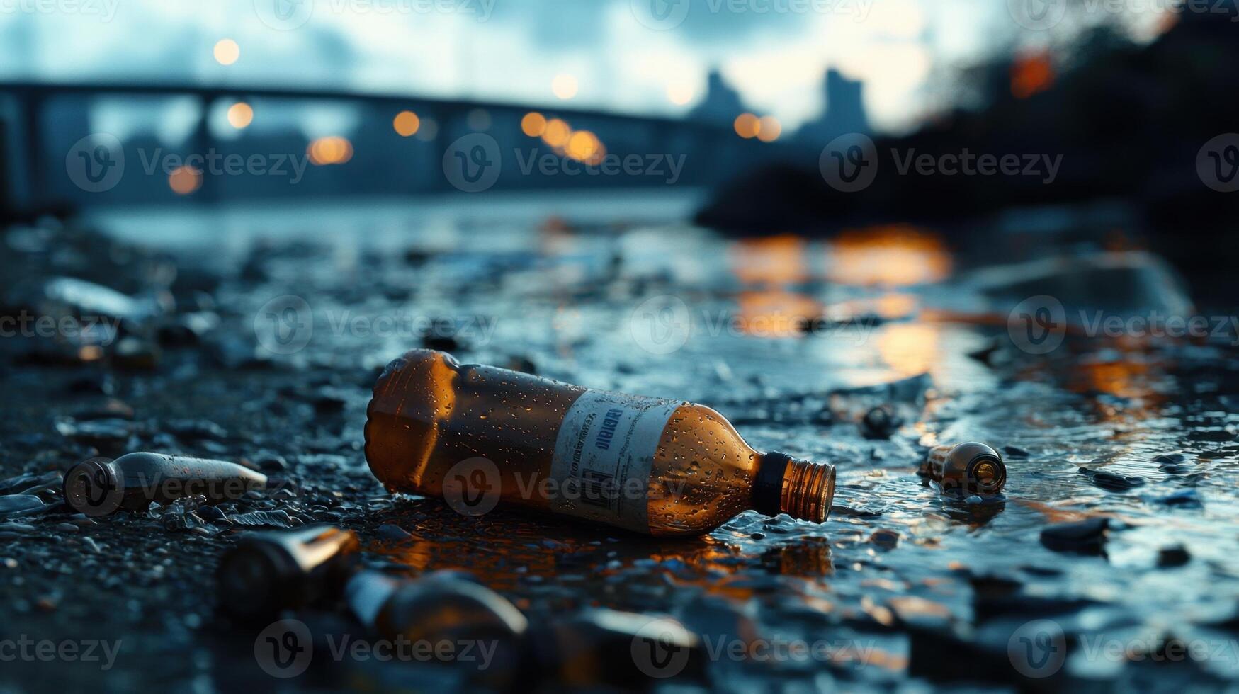 A bottle of beer is floating in the water photo