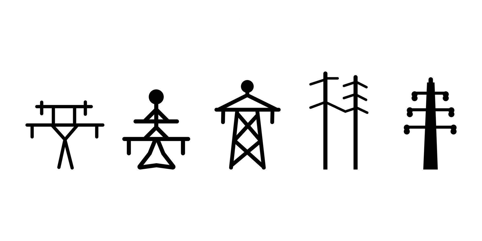 Electric Tower Thin Line Icon Set Power Pole, Electricity Pylon Illustration vector